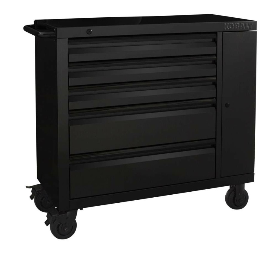 Tool Storage & Work Benches * | Discount Kobalt Bottom Tool Cabinets 3000 Series 41-In W X 41-In H 5-Drawer Stainless Steel Rolling Tool Cabinet (Black)