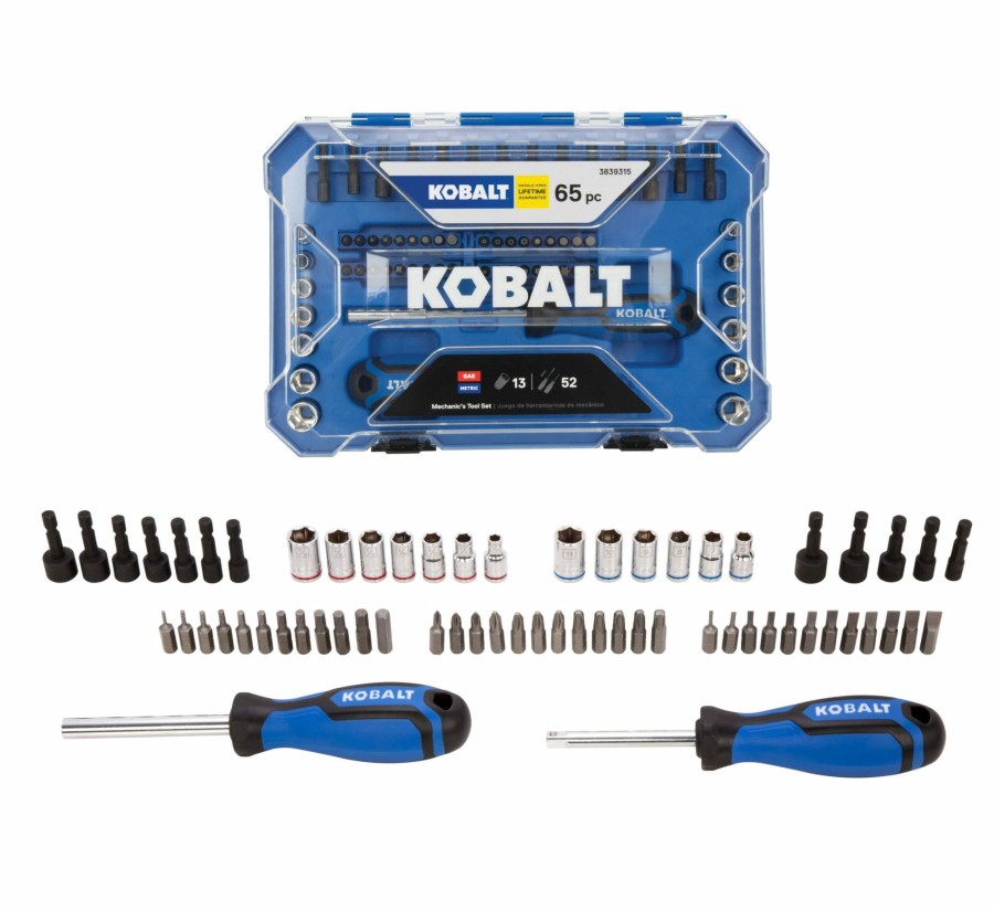 Hand Tools * | Promo Kobalt Mechanics Tool Sets 65-Piece Standard (Sae) And Metric Combination Polished Chrome Mechanics Tool Set