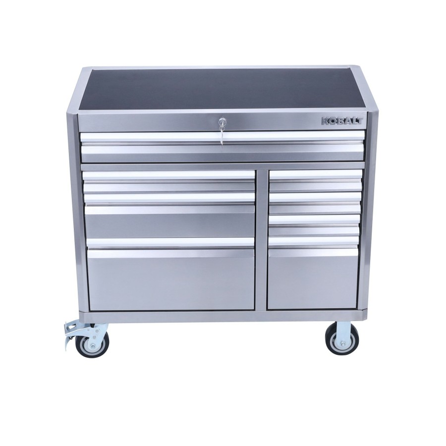 Tool Storage & Work Benches * | Best Sale Kobalt Bottom Tool Cabinets 3000 Series 41-In W X 37.5-In H 8-Drawer Stainless Steel Rolling Tool Cabinet (Stainless Steel)