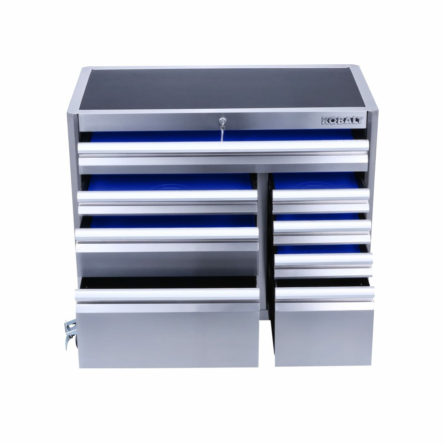 Tool Storage & Work Benches * | Best Sale Kobalt Bottom Tool Cabinets 3000 Series 41-In W X 37.5-In H 8-Drawer Stainless Steel Rolling Tool Cabinet (Stainless Steel)