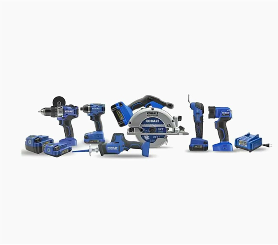 Power Tools * | Flash Sale Kobalt Power Tool Combo Kits Kobalt 24V Max 6-Tool 24-Volt Max Brushless Power Tool Combo Kit Case (2-Batteries Included And Charger Included)