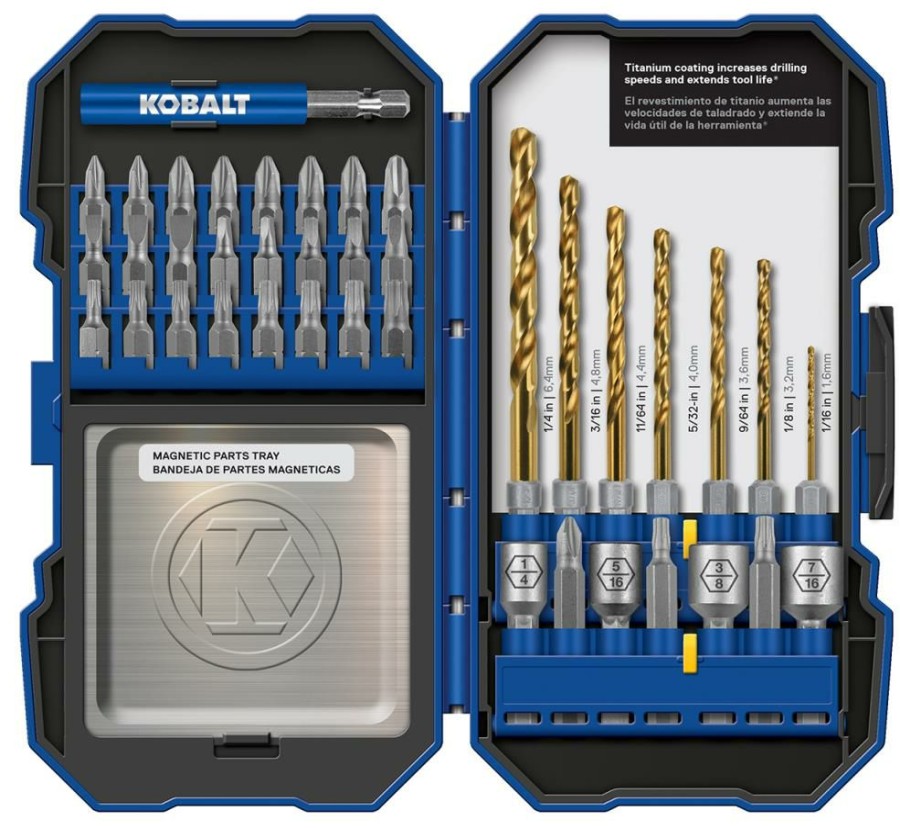 Power Tool Accessories * | Cheapest Kobalt Twist Drill Bits 40-Piece Assorted Set Titanium Coated Hss Twist Drill Bit Set