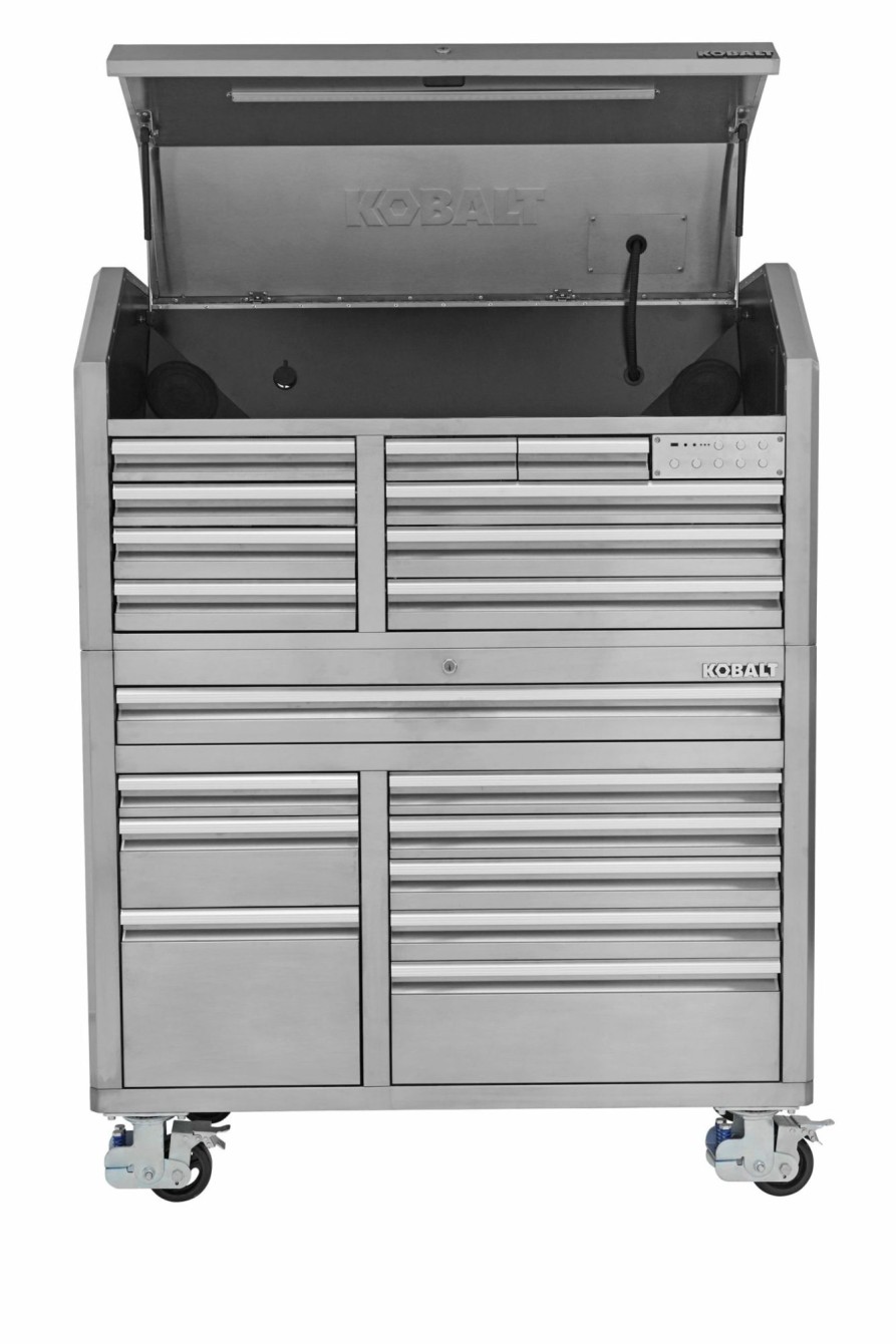 Tool Storage & Work Benches * | Wholesale Kobalt Bottom Tool Cabinets 3000 Series 53-In W X 68.7-In H 18-Drawer Stainless Steel Rolling Tool Cabinet (Stainless Steel)