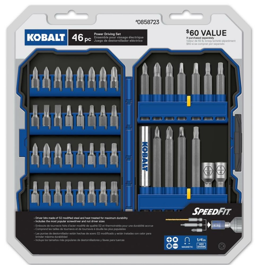 Power Tool Accessories * | New Kobalt Screwdriver Bits Set Steel Hex Shank Screwdriver Bit Set (46-Piece)