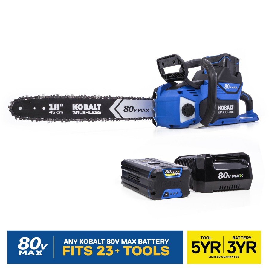 Outdoor Tools & Equipment * | Best Reviews Of Kobalt Cordless Electric Chainsaws 80-Volt Max 18-In Brushless Cordless Electric Chainsaw 5 Ah (Battery & Charger Included)