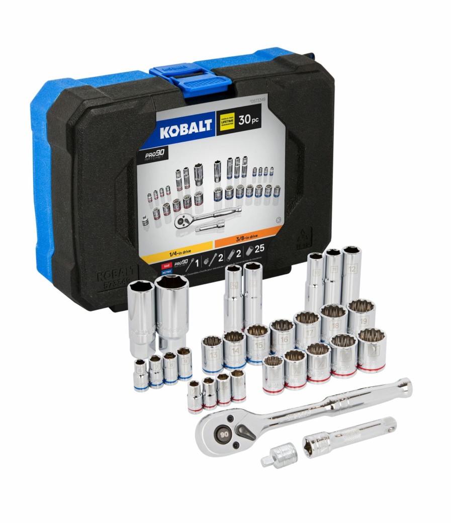 Hand Tools * | Top 10 Kobalt Mechanics Tool Sets 30-Piece Standard (Sae) And Metric Combination Polished Chrome Mechanics Tool Set (3/8-In;)