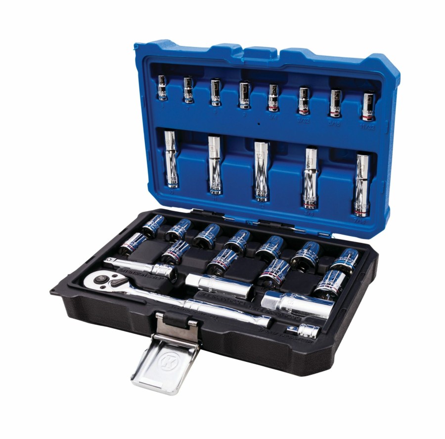 Hand Tools * | Top 10 Kobalt Mechanics Tool Sets 30-Piece Standard (Sae) And Metric Combination Polished Chrome Mechanics Tool Set (3/8-In;)