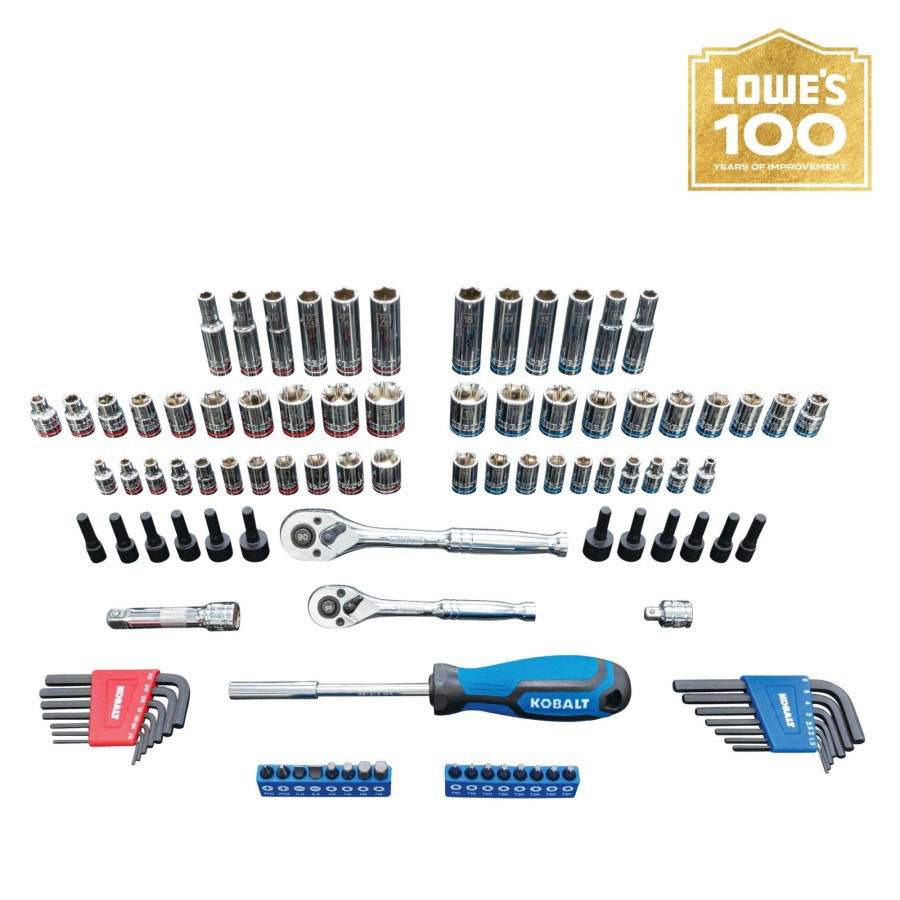 Hand Tools * | Deals Kobalt Mechanics Tool Sets Centennial 100-Piece Standard (Sae) And Metric Combination Polished Chrome Mechanics Tool Set (1/4-In; 3/8-In)