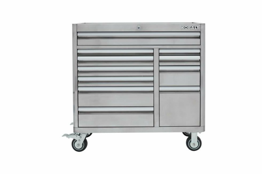 Tool Storage & Work Benches * | New Kobalt Bottom Tool Cabinets 3000 Series 41-In W X 41-In H 11-Drawer Stainless Steel Rolling Tool Cabinet (Stainless Steel)