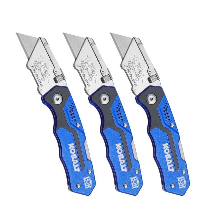 Hand Tools * | Wholesale Kobalt Utility Knives Kobalt 3Pk Lockback Knife Set 18Mm 3-Blade Folding Utility Knife