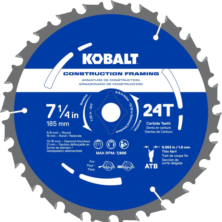 Power Tool Accessories * | Top 10 Kobalt Circular Saw Blades 7-1/4-In 24-Tooth Tungsten Carbide-Tipped Steel Circular Saw Blade